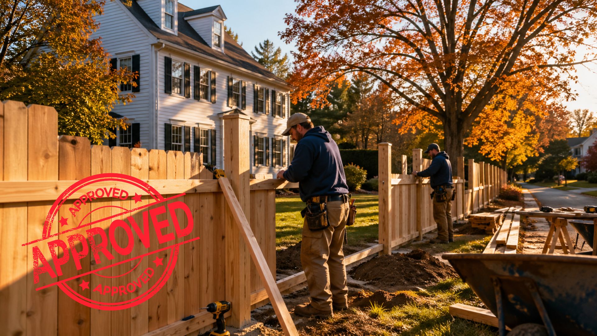 Wood fence installation near a residential property in Ridgefield CT
